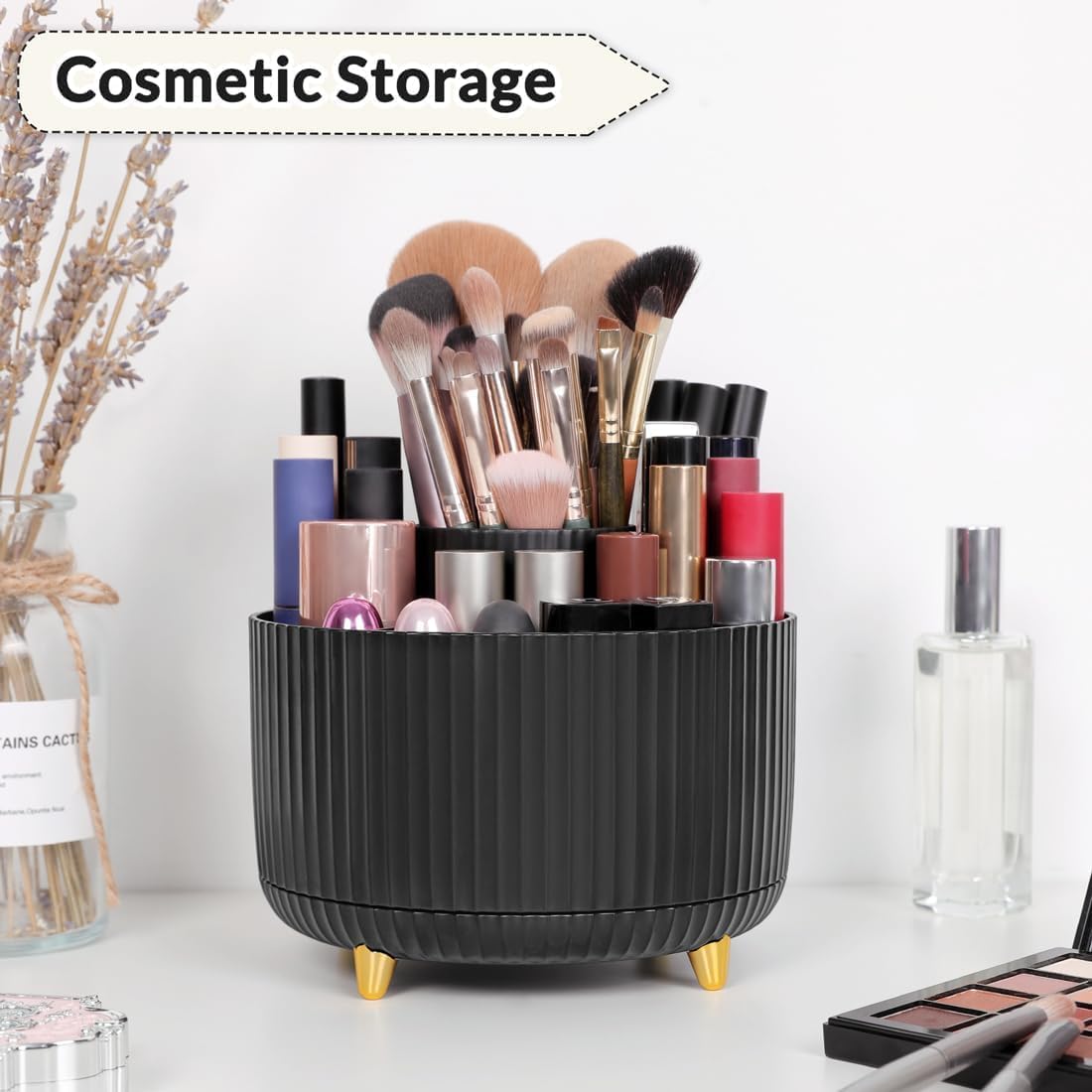 SKYDUE 360 Degree Rotating Desk Organizer, Dual-Purpose Pencil Pen Holder for Desktop, Rotating Desk Pen Organizer with 5 Slots, Office Supplies, Pencil Cup for Office, School, Home