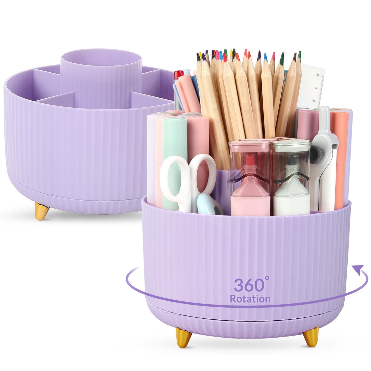 SKYDUE 360 Degree Rotating Desk Organizer, Dual-Purpose Pencil Pen Holder for Desktop, Rotating Desk Pen Organizer with 5 Slots, Office Supplies, Pencil Cup for Office, School, Home