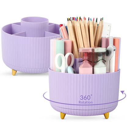 SKYDUE 360 Degree Rotating Desk Organizer, Dual-Purpose Pencil Pen Holder for Desktop, Rotating Desk Pen Organizer with 5 Slots, Office Supplies, Pencil Cup for Office, School, Home