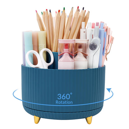 SKYDUE 360 Degree Rotating Desk Organizer, Dual-Purpose Pencil Pen Holder for Desktop, Rotating Desk Pen Organizer with 5 Slots, Office Supplies, Pencil Cup for Office, School, Home
