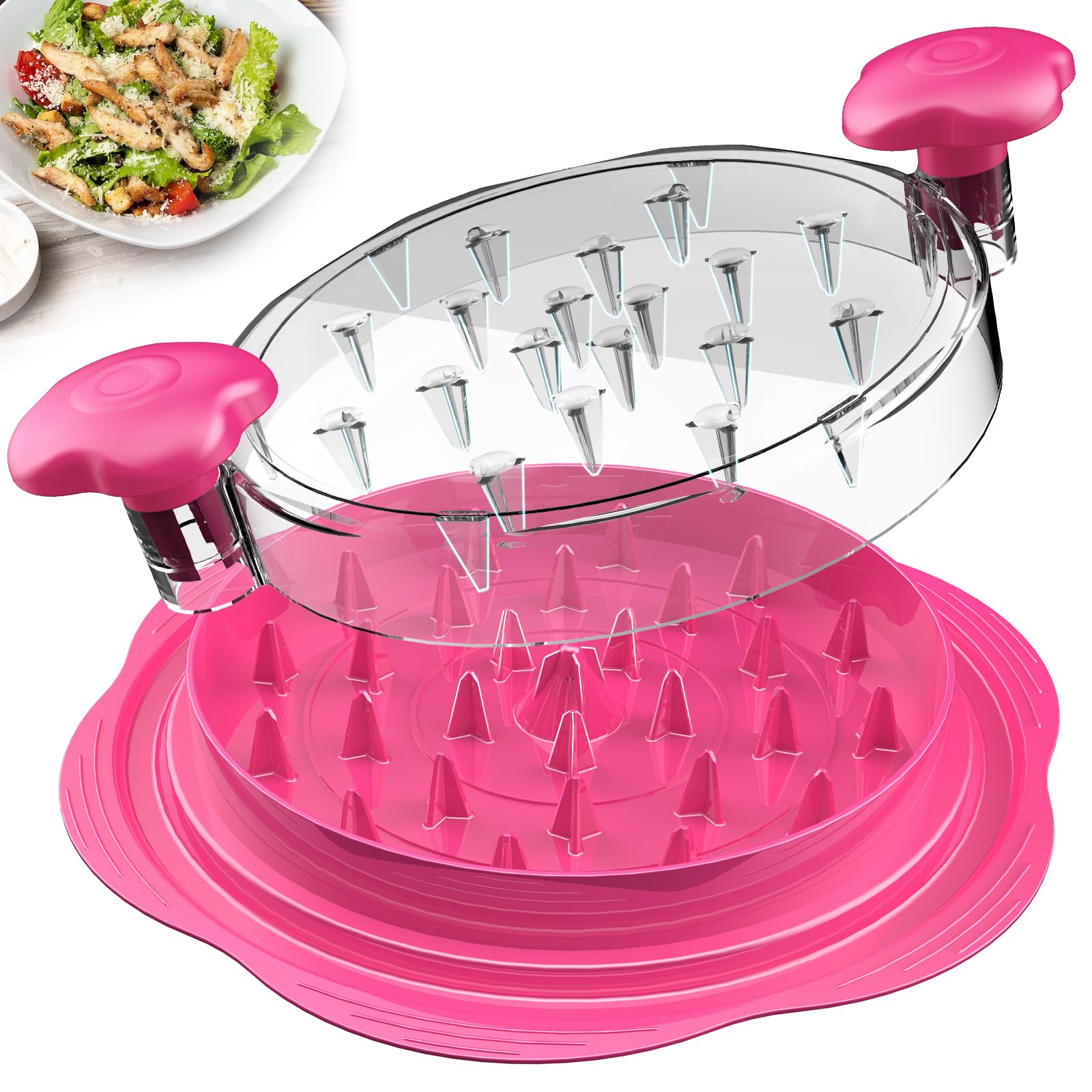 Chicken Shredder Large Chicken Breast Shredder Tool Twist with Brush&Fork, Visible Meat Shredder Machine, Strong Anti-Slip Strip, Ergonomic Handle, BPA Free, Suitable for Pork Beef Chicken