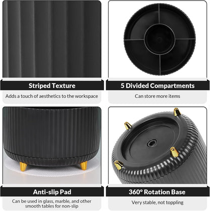 SKYDUE 360 Degree Rotating Desk Organizer, Dual-Purpose Pencil Pen Holder for Desktop, Rotating Desk Pen Organizer with 5 Slots, Office Supplies, Pencil Cup for Office, School, Home