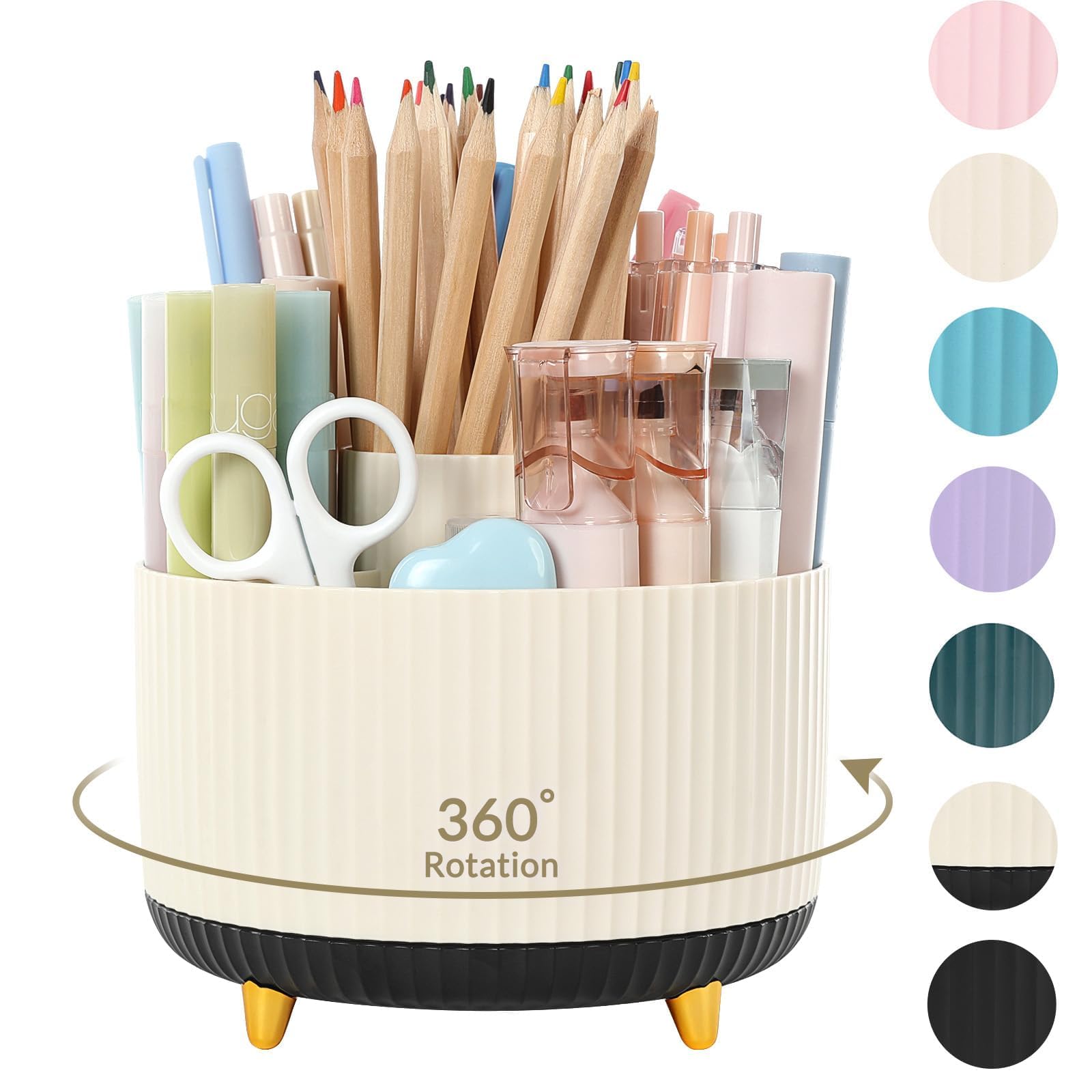 SKYDUE 360 Degree Rotating Desk Organizer, Dual-Purpose Pencil Pen Holder for Desktop, Rotating Desk Pen Organizer with 5 Slots, Office Supplies, Pencil Cup for Office, School, Home