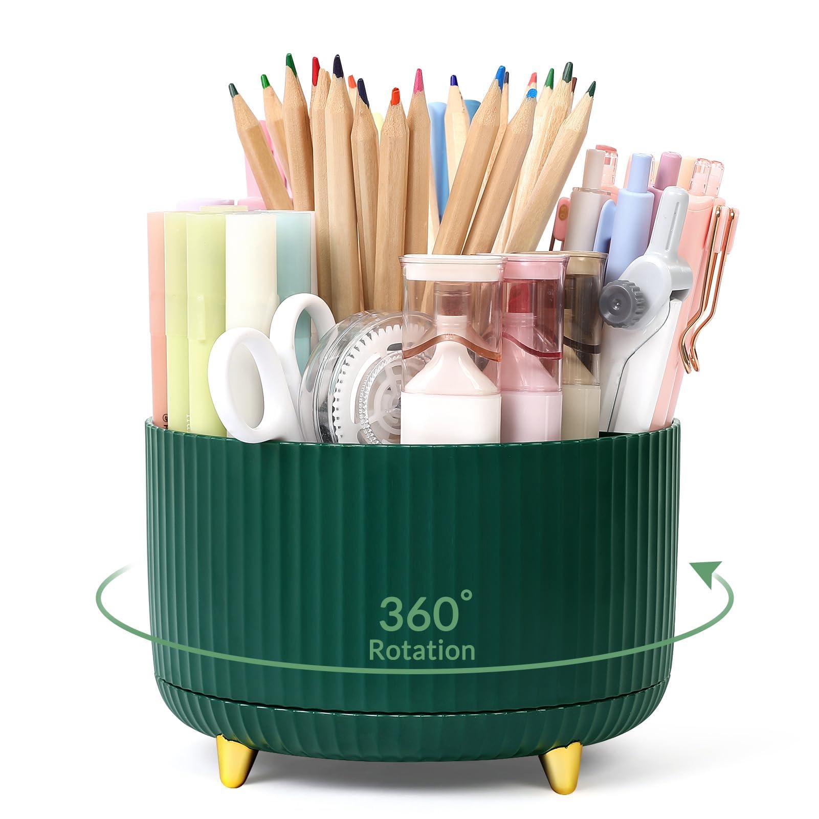 SKYDUE 360 Degree Rotating Desk Organizer, Dual-Purpose Pencil Pen Holder for Desktop, Rotating Desk Pen Organizer with 5 Slots, Office Supplies, Pencil Cup for Office, School, Home