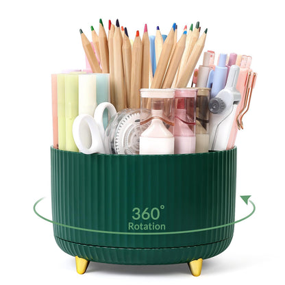 SKYDUE 360 Degree Rotating Desk Organizer, Dual-Purpose Pencil Pen Holder for Desktop, Rotating Desk Pen Organizer with 5 Slots, Office Supplies, Pencil Cup for Office, School, Home