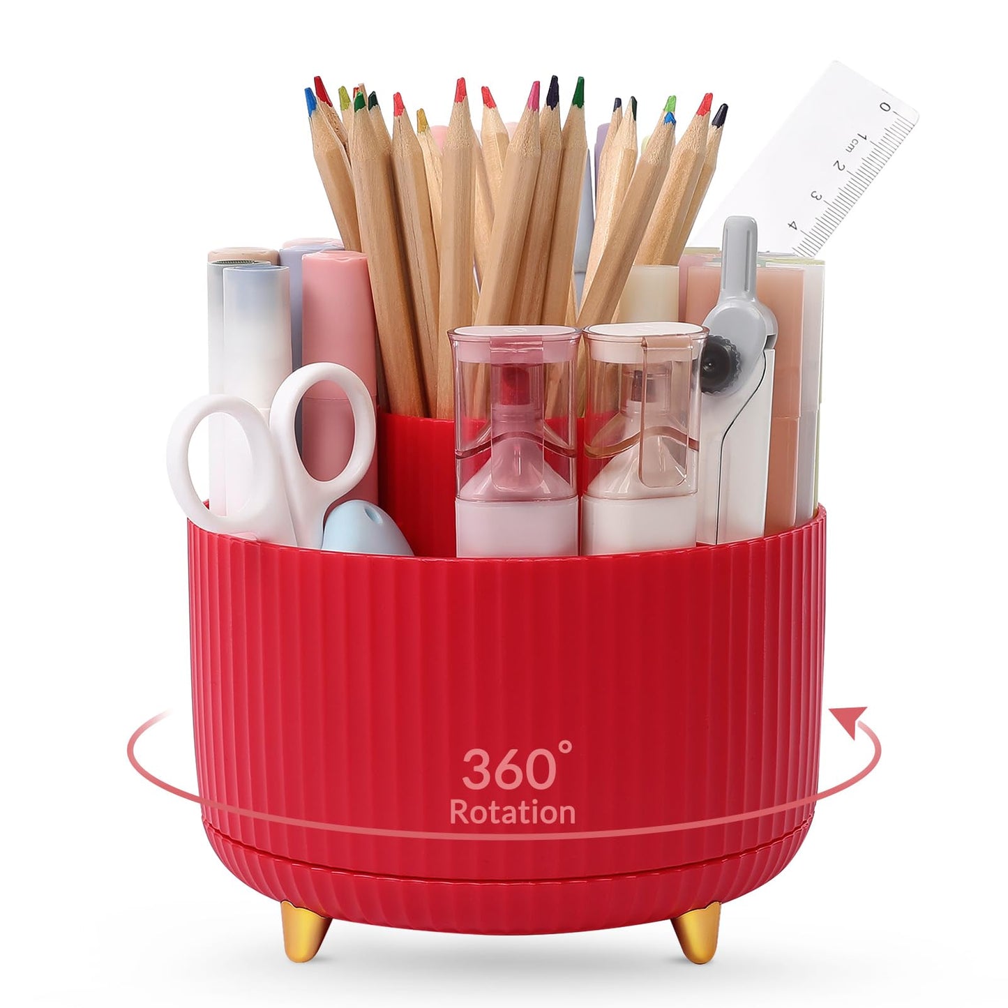 SKYDUE 360 Degree Rotating Desk Organizer, Dual-Purpose Pencil Pen Holder for Desktop, Rotating Desk Pen Organizer with 5 Slots, Office Supplies, Pencil Cup for Office, School, Home