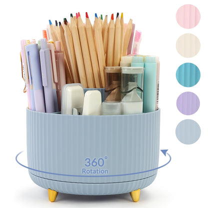 SKYDUE 360 Degree Rotating Desk Organizer, Dual-Purpose Pencil Pen Holder for Desktop, Rotating Desk Pen Organizer with 5 Slots, Office Supplies, Pencil Cup for Office, School, Home