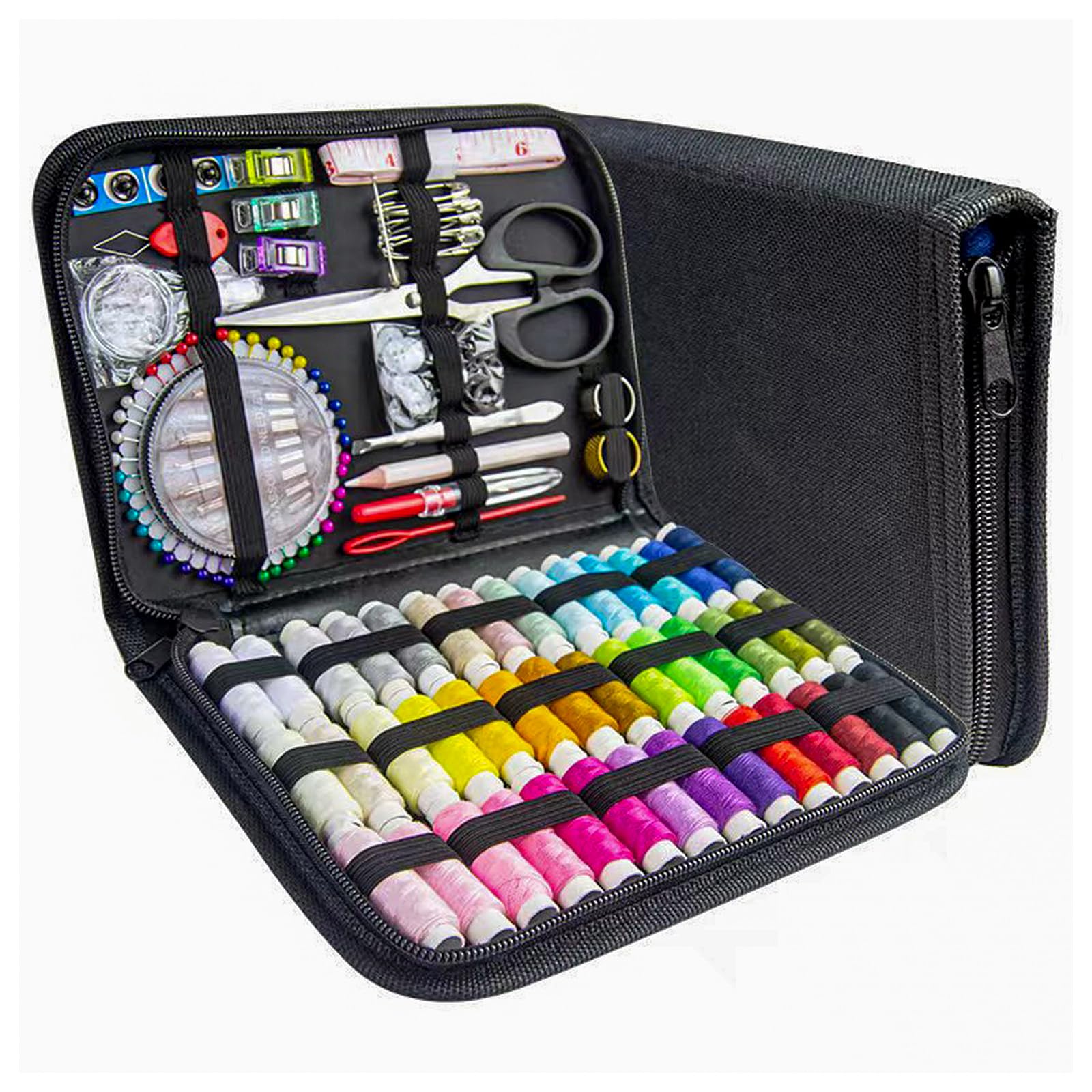 JUNING Sewing Kit with Case Portable Sewing Supplies for Home Traveler, Adults, Beginner, Emergency, Contains Thread, Scissors, Needles,Measuring Tape