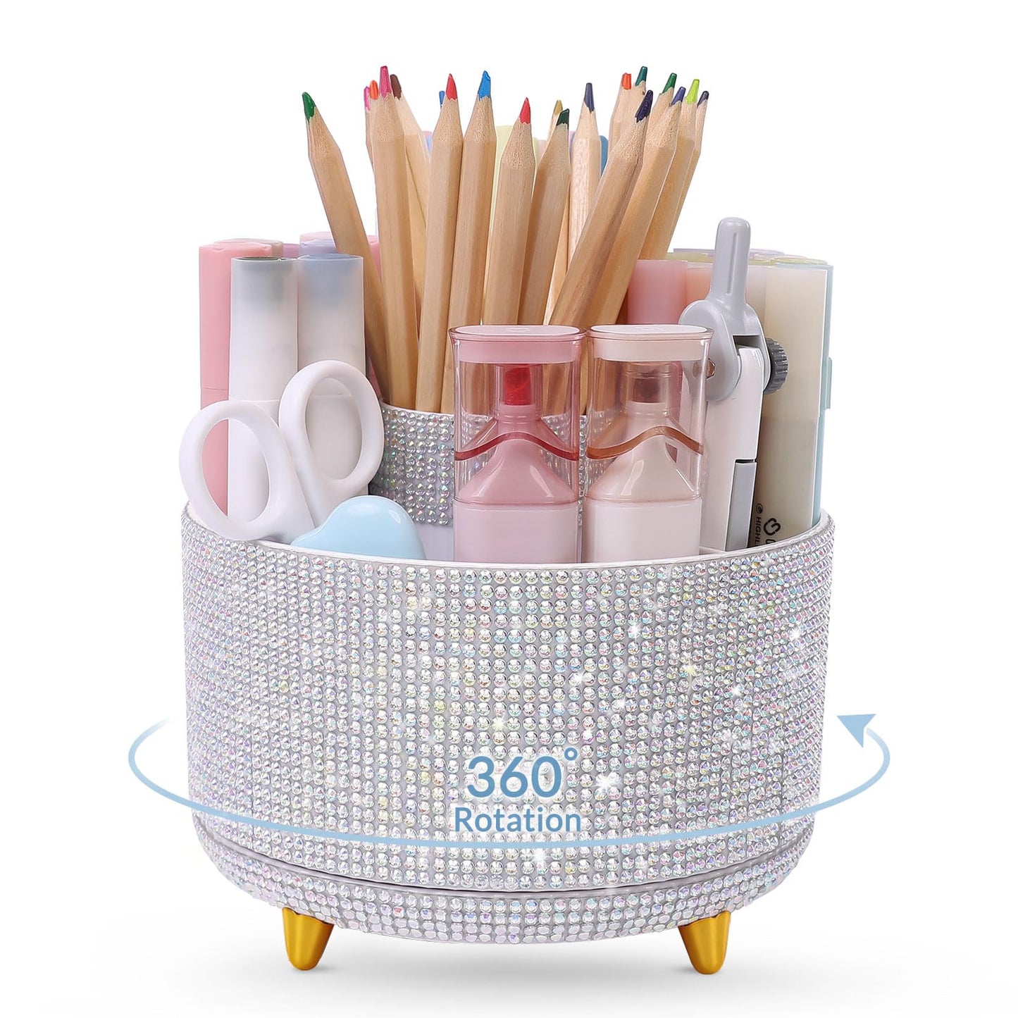 SKYDUE 360 Degree Rotating Desk Organizer, Dual-Purpose Pencil Pen Holder for Desktop, Rotating Desk Pen Organizer with 5 Slots, Office Supplies, Pencil Cup for Office, School, Home